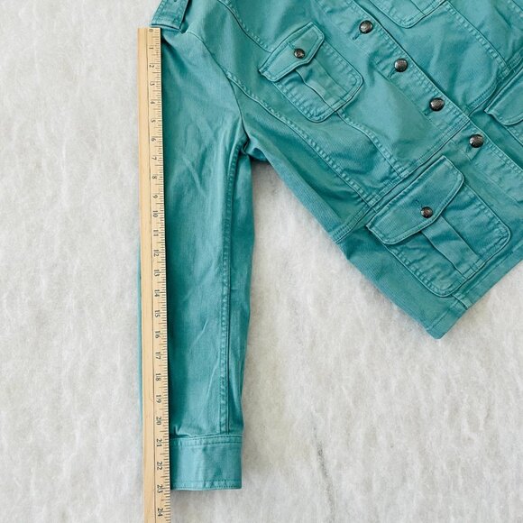Talbots Womens Garment Dyed Teal Blue Military Style Button Up Jacket Size L - Picture 7 of 8